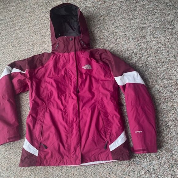 NORTHFACE HYVENT ARCTIC LONG HOODED SKI JACKET BURGUNDY Womens Medium Preowned - Picture 1 of 3